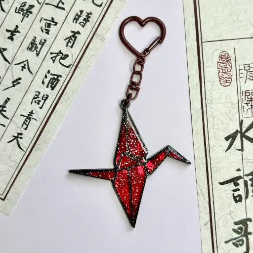 Brelok żuraw origami czerwony